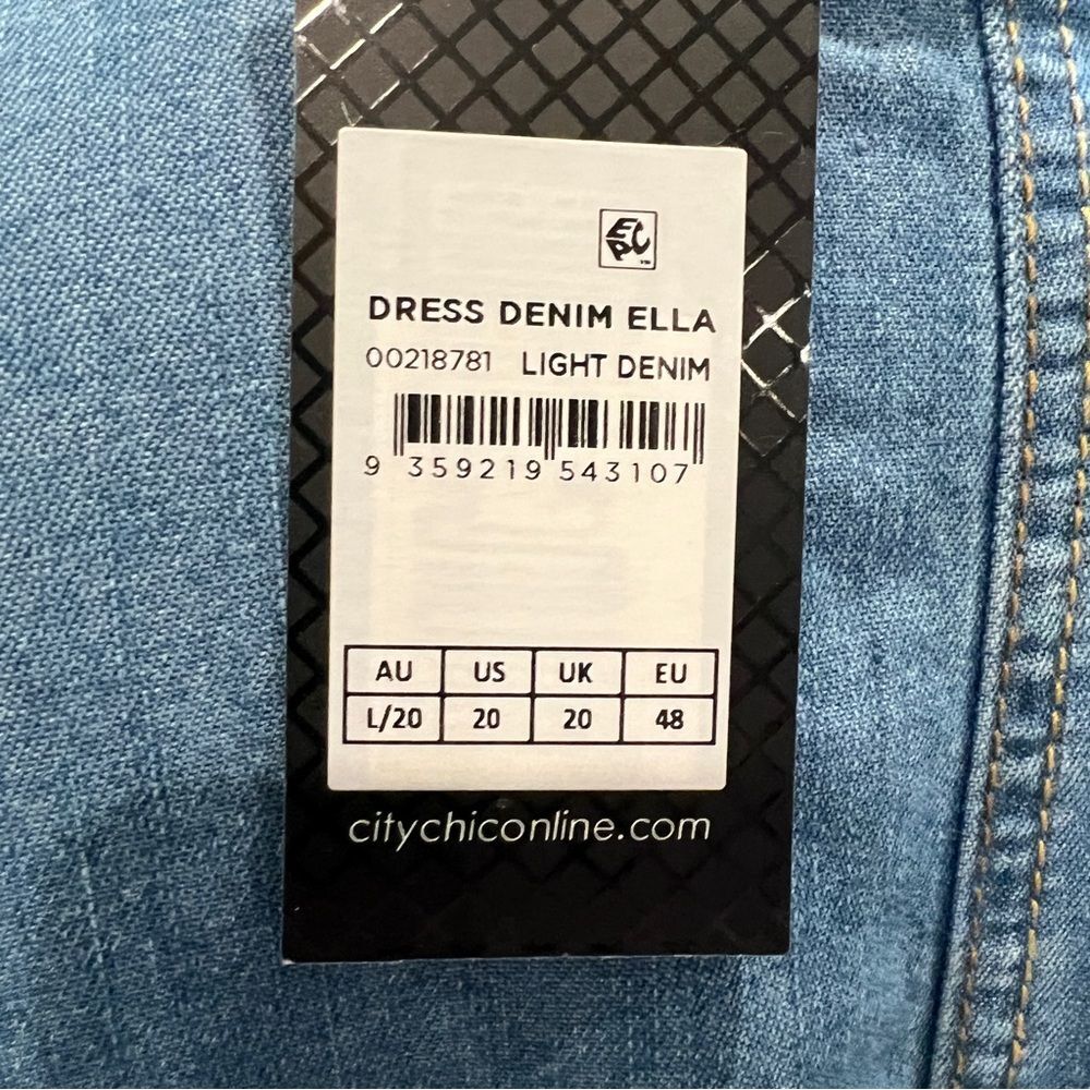 City Chic Ella Denim Shirt Dress Puff Sleeve Button Front Chambray Mini 20 NWT - Picture 15 of 15